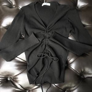 EROPIA - Drawstring V-Neck Cropped Top